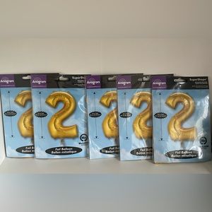 5 Sets of Anagram Balloons‎ (NUMBER 2) Foil Mylar Balloon 33" GOLD SuperShape